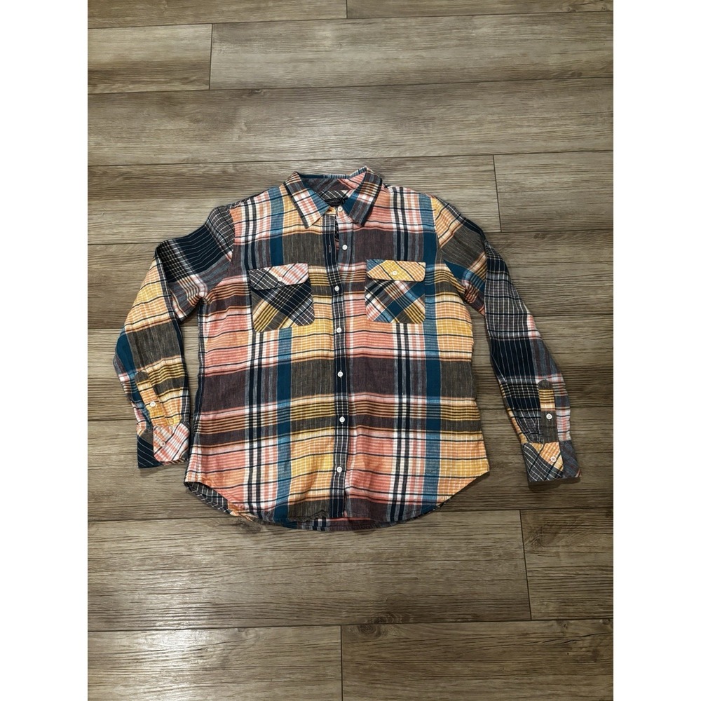 Vineyard Vines Woman's 100% Linen Camp Shirt Plaid‎ Size 12 Hiking Camping